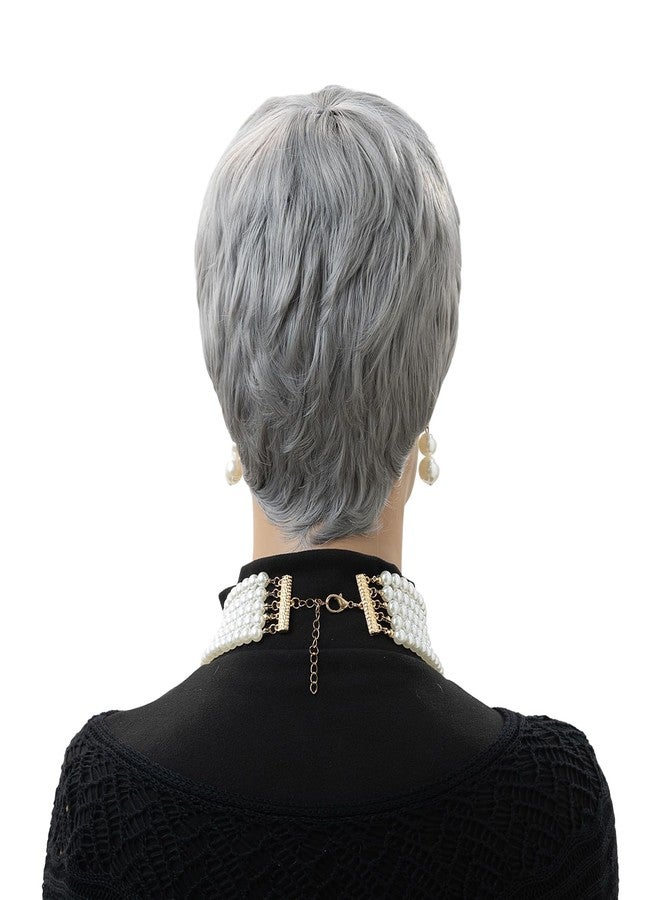 MOONSHOW Short Grey Pixie Wigs for Black Women Short Gray Pixie Wig Pixie Cut Wigs for Black Women Synthetic Glueless Layered Wig with Bangs for Women - Image 5